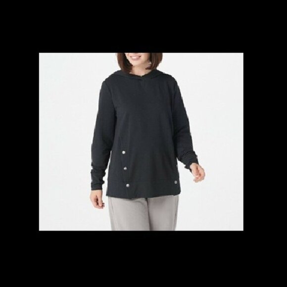 AnyBody French Terry Hooded Sweatshirt with Side Snaps, Black, XL - Picture 12 of 13